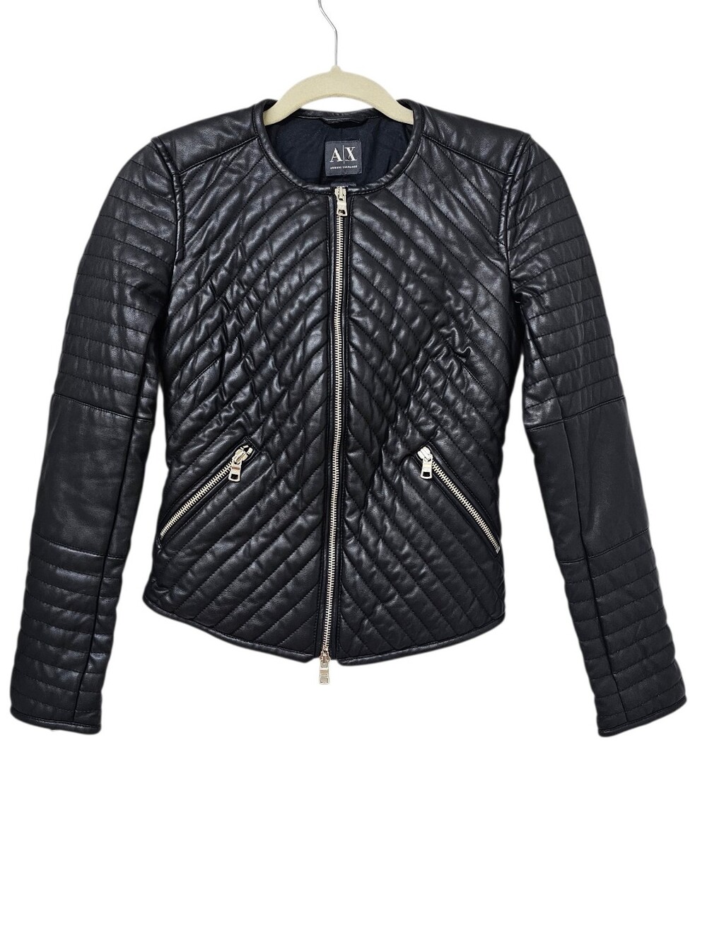 A/X Armani Exchange Black Quilted Moto-Style Faux Leather Jacket